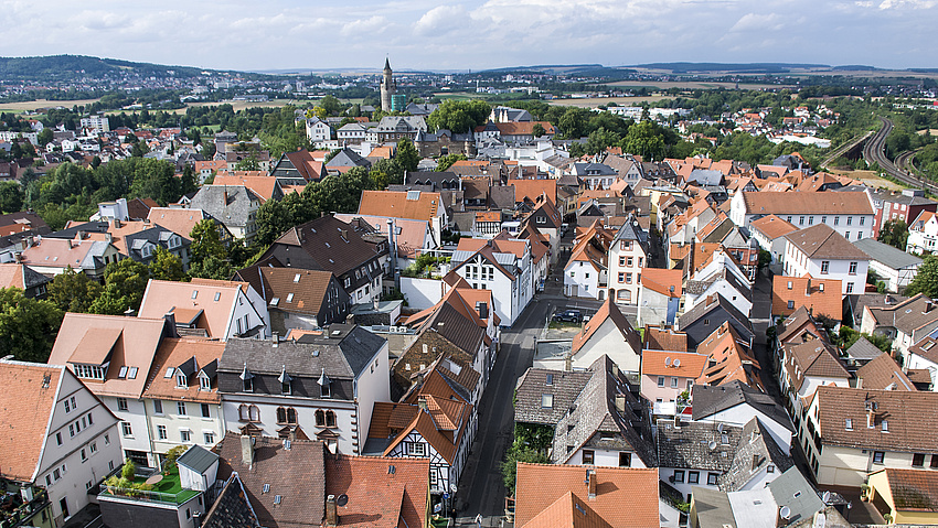 Ein Luftbild der Friedberger Innenstadt.