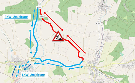 Die Grafik zeigt sowohl die Umleitung für PKW als auch für LKW.